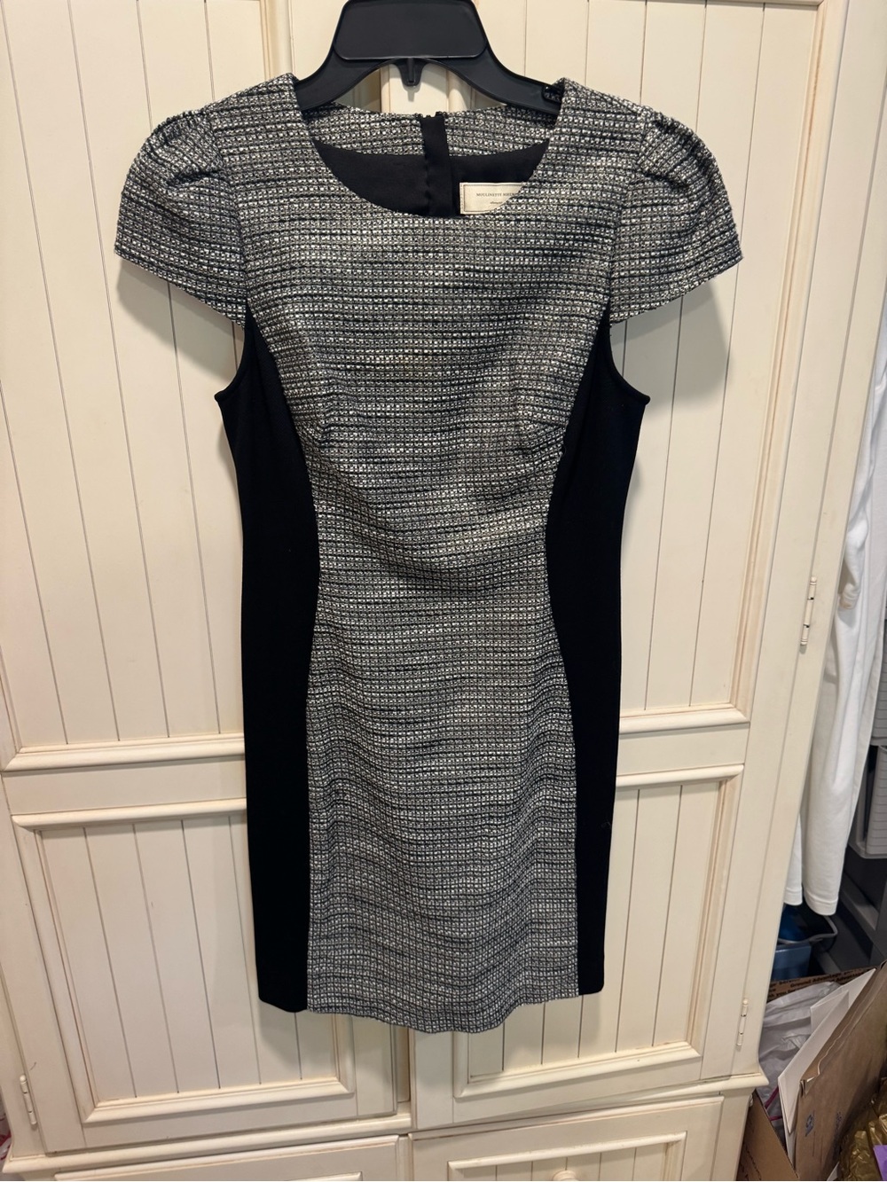 Moulinette Soeurs Black and Gray Tweed Panel Midi Dress Size 6